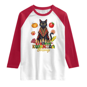 Kwanzaa Blessings Raglan Shirt Funny Cat African Heritage Gift TS12 White Red Print Your Wear