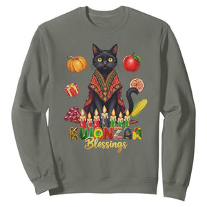Kwanzaa Blessings Sweatshirt Funny Cat African Heritage Gift TS12 Military Green Print Your Wear
