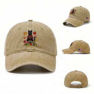 Kwanzaa Blessings Washed Cotton Baseball Cap Funny Cat African Heritage Gift TS12 Washed Cap Universal Fit Khaki Print Your Wear
