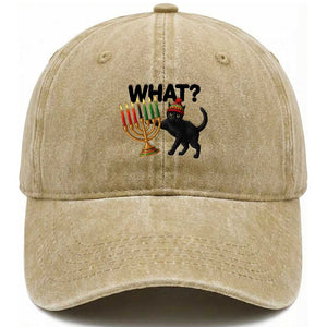 Funny Black Cat Chaos Kwanzaa Kinara Candle Washed Cotton Baseball Cap African Heritage Gift TS12 Print Your Wear