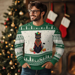 Cute Kwanzaa Cat Dashiki Ugly Christmas Sweater African Heritage Gift TS12 Beige Green Print Your Wear