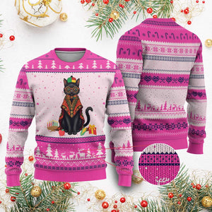 Cute Kwanzaa Cat Dashiki Ugly Christmas Sweater African Heritage Gift TS12 Hot Pink Print Your Wear