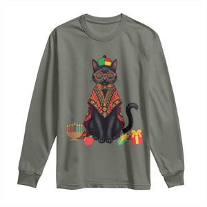 Cute Kwanzaa Cat Dashiki Long Sleeve Shirt African Heritage Gift TS12 Military Green Print Your Wear