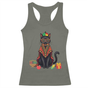 Cute Kwanzaa Cat Dashiki Racerback Tank Top African Heritage Gift TS12 Military Green Print Your Wear