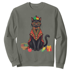 Cute Kwanzaa Cat Dashiki Sweatshirt African Heritage Gift TS12 Military Green Print Your Wear