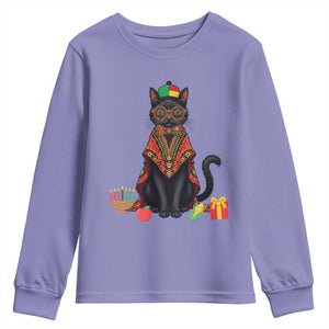 Cute Kwanzaa Cat Dashiki Youth Sweatshirt African Heritage Gift TS12 Violet Print Your Wear