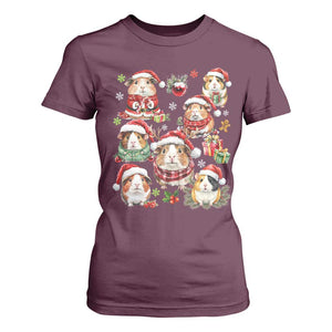 Funny Santa Cavy Squad T Shirt For Women Christmas Guinea Pig Gift TS12 Maroon Print Your Wear