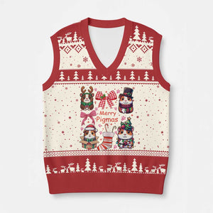 Merry Pigmas V-Neck Knit Sweater Vest Funny Guinea Pig Cavy Lover Holiday Gift TS12 Beige Red Print Your Wear