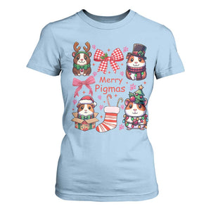 Merry Pigmas T Shirt For Women Funny Guinea Pig Cavy Lover Holiday Gift TS12 Light Blue Print Your Wear