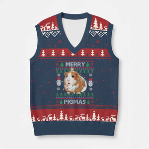 Merry Pigmas Ugly Xmas V-Neck Knit Sweater Vest Guinea Pig Lover TS12 Navy Red Print Your Wear