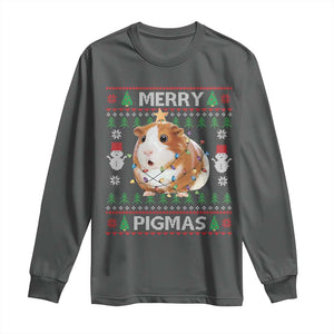 Merry Pigmas Ugly Christmas Long Sleeve Shirt Guinea Pig Lover TS12 Dark Heather Print Your Wear