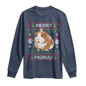 Merry Pigmas Ugly Christmas Long Sleeve Shirt Guinea Pig Lover TS12 Navy Print Your Wear
