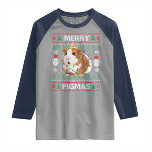 Merry Pigmas Ugly Christmas Raglan Shirt Guinea Pig Lover TS12 Sport Gray Navy Print Your Wear