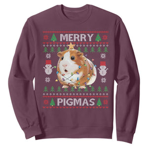 Merry Pigmas Ugly Christmas Sweatshirt Guinea Pig Lover TS12 Maroon Print Your Wear