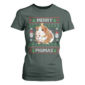 Merry Pigmas Ugly Christmas T Shirt For Women Guinea Pig Lover TS12 Dark Forest Green Print Your Wear