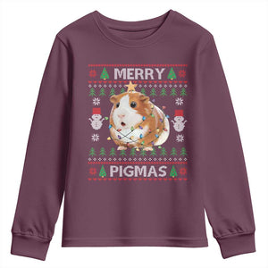 Merry Pigmas Ugly Christmas Youth Sweatshirt Guinea Pig Lover TS12 Maroon Print Your Wear
