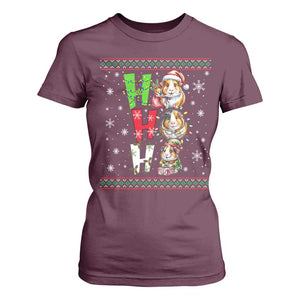 Funny Guinea Pig Ho Ho Ho Ugly Christmas Sweater T Shirt For Women Cute Pet Lover TS12 Maroon Print Your Wear