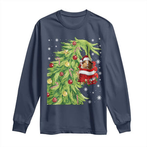 Funny Christmas Guinea In Green Hand Naughty Long Sleeve Shirt Cute Pet Lover Gift TS12 Navy Print Your Wear