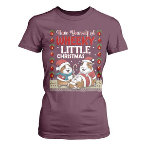 Have Yourself A Wheeky Little Christmas T Shirt For Women Funny Guinea Pig Lover TS12 Maroon Print Your Wear
