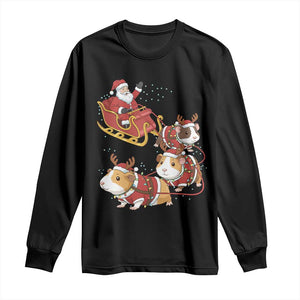 Funny Christmas Guinea Pig Lover Gift Long Sleeve Shirt Santa Pig Sleigh Crew TS12 Black Print Your Wear