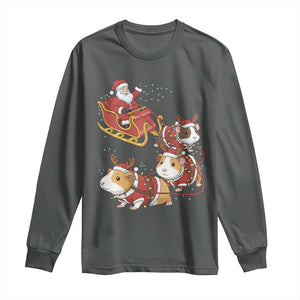 Funny Christmas Guinea Pig Lover Gift Long Sleeve Shirt Santa Pig Sleigh Crew TS12 Dark Heather Print Your Wear