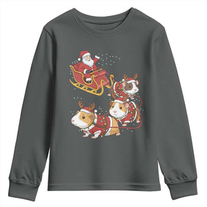 Funny Christmas Guinea Pig Lover Gift Youth Sweatshirt Santa Pig Sleigh Crew TS12 Dark Heather Print Your Wear