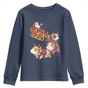 Funny Christmas Guinea Pig Lover Gift Youth Sweatshirt Santa Pig Sleigh Crew TS12 Navy Print Your Wear