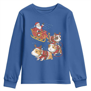Funny Christmas Guinea Pig Lover Gift Youth Sweatshirt Santa Pig Sleigh Crew TS12 Royal Blue Print Your Wear