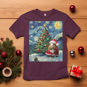 Santa Guinea Pig Starry Night Inspired T Shirt Funny Christmas Gift TS12 Maroon Print Your Wear