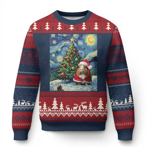 Santa Guinea Pig Starry Night Inspired Ugly Christmas Sweater Funny Xmas Gift TS12 Navy Red Print Your Wear