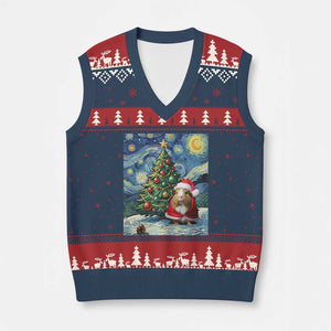 Santa Guinea Pig Starry Night Inspired V-Neck Knit Sweater Vest Funny Xmas Gift TS12 Navy Red Print Your Wear
