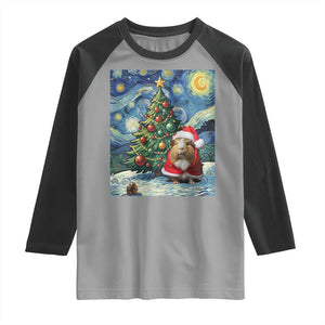 Santa Guinea Pig Starry Night Inspired Raglan Shirt Funny Christmas Gift TS12 Sport Gray Black Print Your Wear