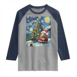 Santa Guinea Pig Starry Night Inspired Raglan Shirt Funny Christmas Gift TS12 Sport Gray Navy Print Your Wear