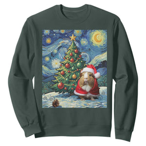 Santa Guinea Pig Starry Night Inspired Sweatshirt Funny Christmas Gift TS12 Dark Forest Green Print Your Wear