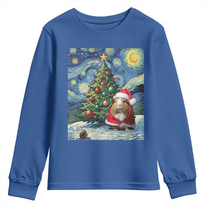 Santa Guinea Pig Starry Night Inspired Youth Sweatshirt Funny Christmas Gift TS12 Royal Blue Print Your Wear