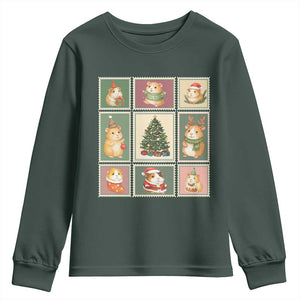 Tis The Season To Be Wheeky Youth Sweatshirt Christmas Guinea Pig Gift TS12 Dark Forest Green Print Your Wear