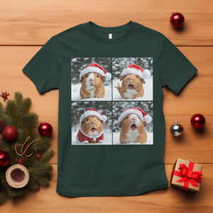 Funny Guinea Pig With Santa Hat Photobooth T Shirt Christmas Gift TS12 Dark Forest Green Print Your Wear