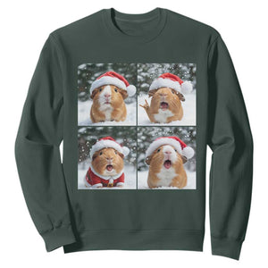 Funny Guinea Pig With Santa Hat Photobooth Sweatshirt Christmas Gift TS12 Dark Forest Green Print Your Wear