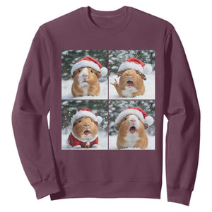 Funny Guinea Pig With Santa Hat Photobooth Sweatshirt Christmas Gift TS12 Maroon Print Your Wear