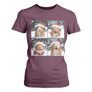 Funny Guinea Pig With Santa Hat Photobooth T Shirt For Women Christmas Gift TS12 Maroon Print Your Wear