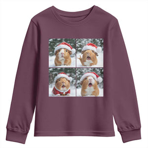 Funny Guinea Pig With Santa Hat Photobooth Youth Sweatshirt Christmas Gift TS12 Maroon Print Your Wear