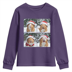 Funny Guinea Pig With Santa Hat Photobooth Youth Sweatshirt Christmas Gift TS12 Purple Print Your Wear