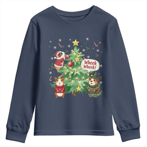 Wheek Wheek Guinea Pig Christmas Outfit Youth Sweatshirt Cavy Lover Gift TS12 Navy Print Your Wear