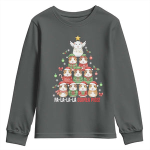 Fa La La La Guinea Pigs Youth Sweatshirt Funny Christmas Cavy Lover Gift TS12 Dark Heather Print Your Wear