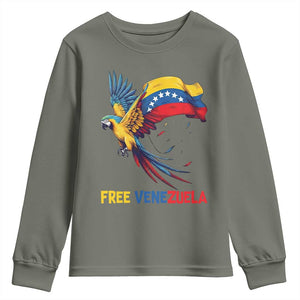 American Venezuela Support Freedom Youth Sweatshirt Venezuelan Free TS12 Military Green Print Your Wear