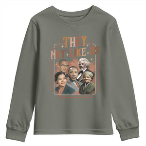 They Not Like Us Youth Sweatshirt African American History Leaders TS12 Military Green Print Your Wear