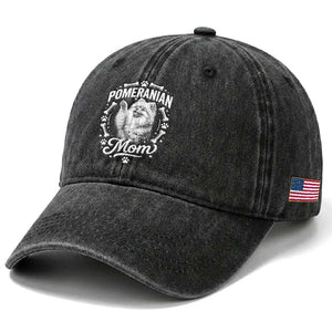 Vintage Pom Dog Mom Washed Cotton Baseball Cap Pomeranian Lover Gift TS12 Print Your Wear