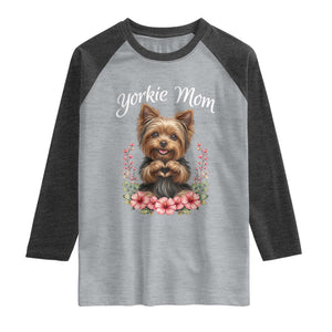 Cute Yorkie Mama Raglan Shirt Yorkshire Terrier Dog Lover TS12 Heather Gray Heather Charcoal Print Your Wear