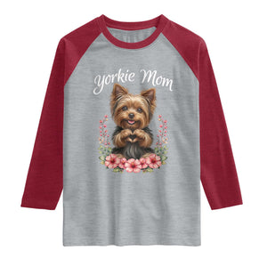 Cute Yorkie Mama Raglan Shirt Yorkshire Terrier Dog Lover TS12 Heather Gray Heather Red Print Your Wear
