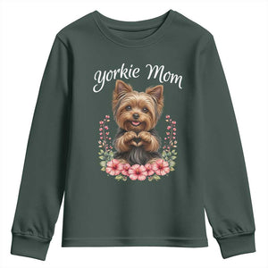 Cute Yorkie Mama Youth Sweatshirt Yorkshire Terrier Dog Lover TS12 Dark Forest Green Print Your Wear
